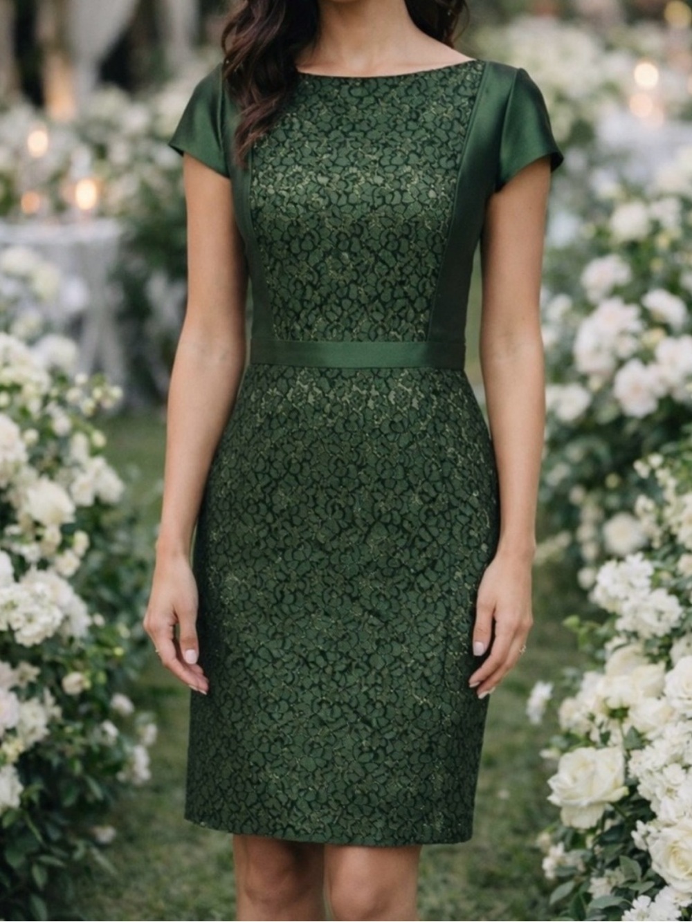 Tory Burch Mariana $450 Designer Jacquard Sheath Dress Green Lace Cap Sleeve 6